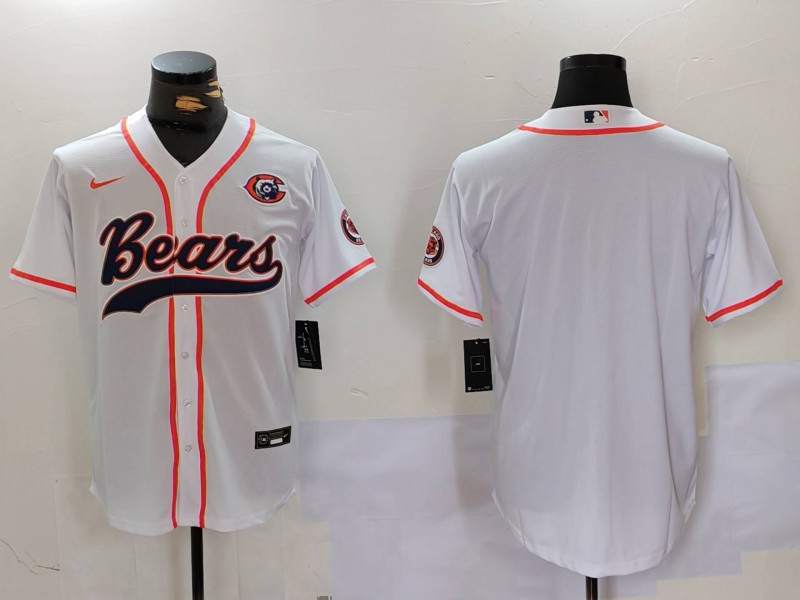 Men's Chicago Bears Blank White With Patch Cool Base Stitched Baseball Jersey Men's Chicago Bears Blank White With Patch Cool Base Stitched Baseball Jersey